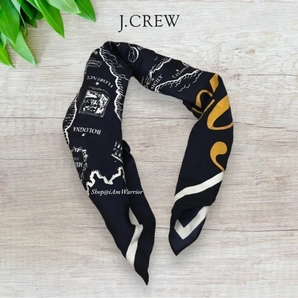 J.Crew vintage navy, ivory & yellow silk Italy map scarf *shop@iamwarrior